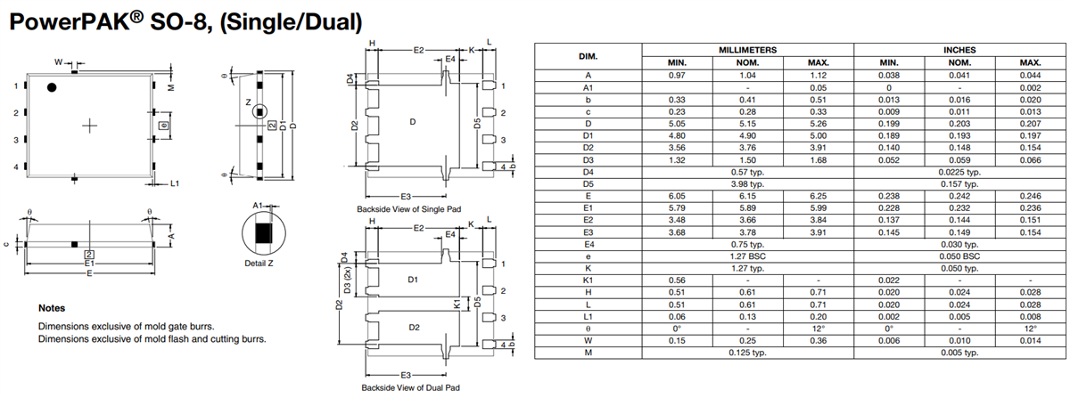 机械图纸 - Vishay Semiconductors Si7540ADP N通道和P通道MOSFET